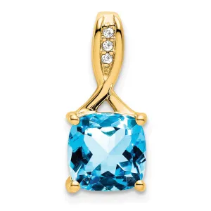 14k Cushion Blue Topaz and Diamond Pendant