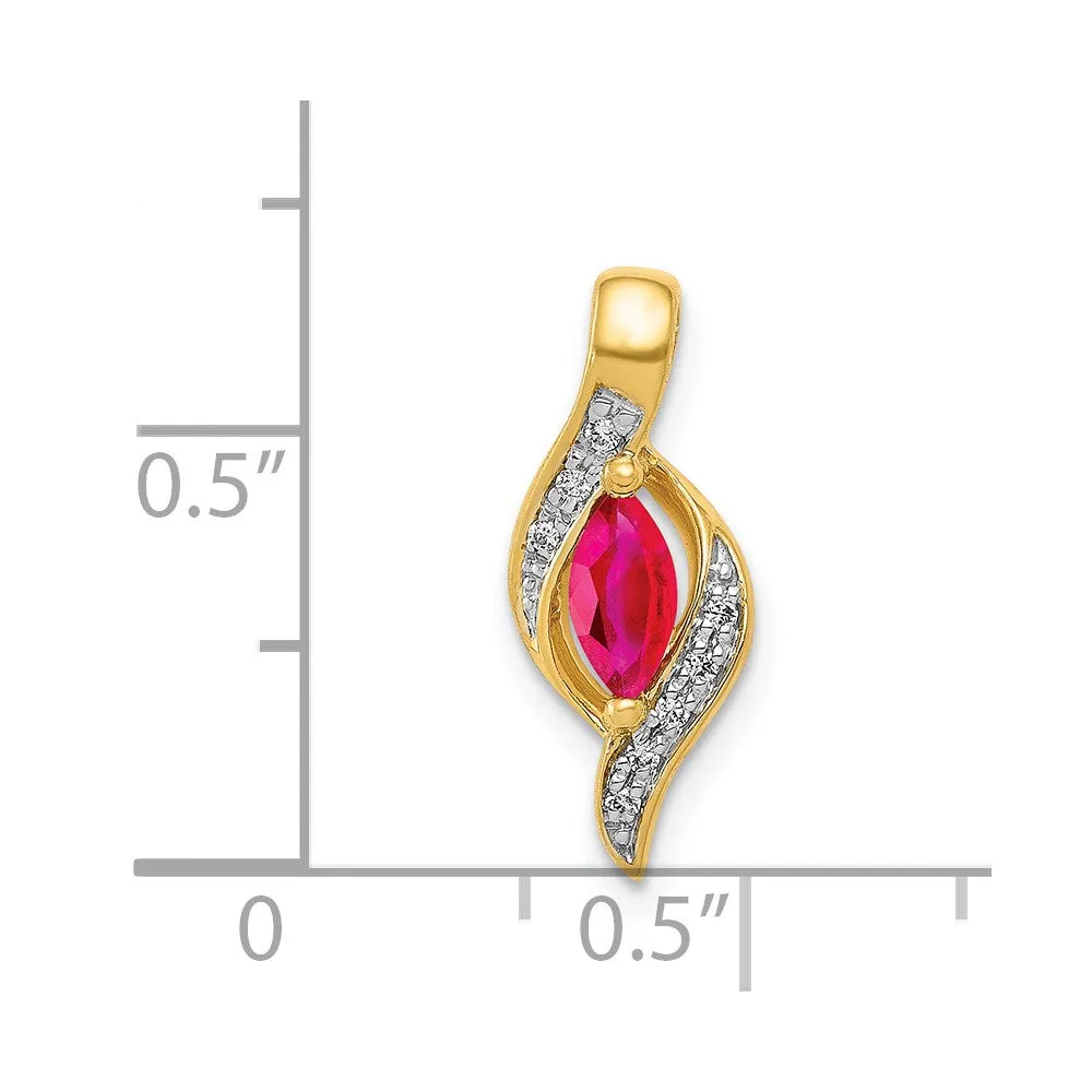14k Diamond and Marquise .25 Ruby Pendant