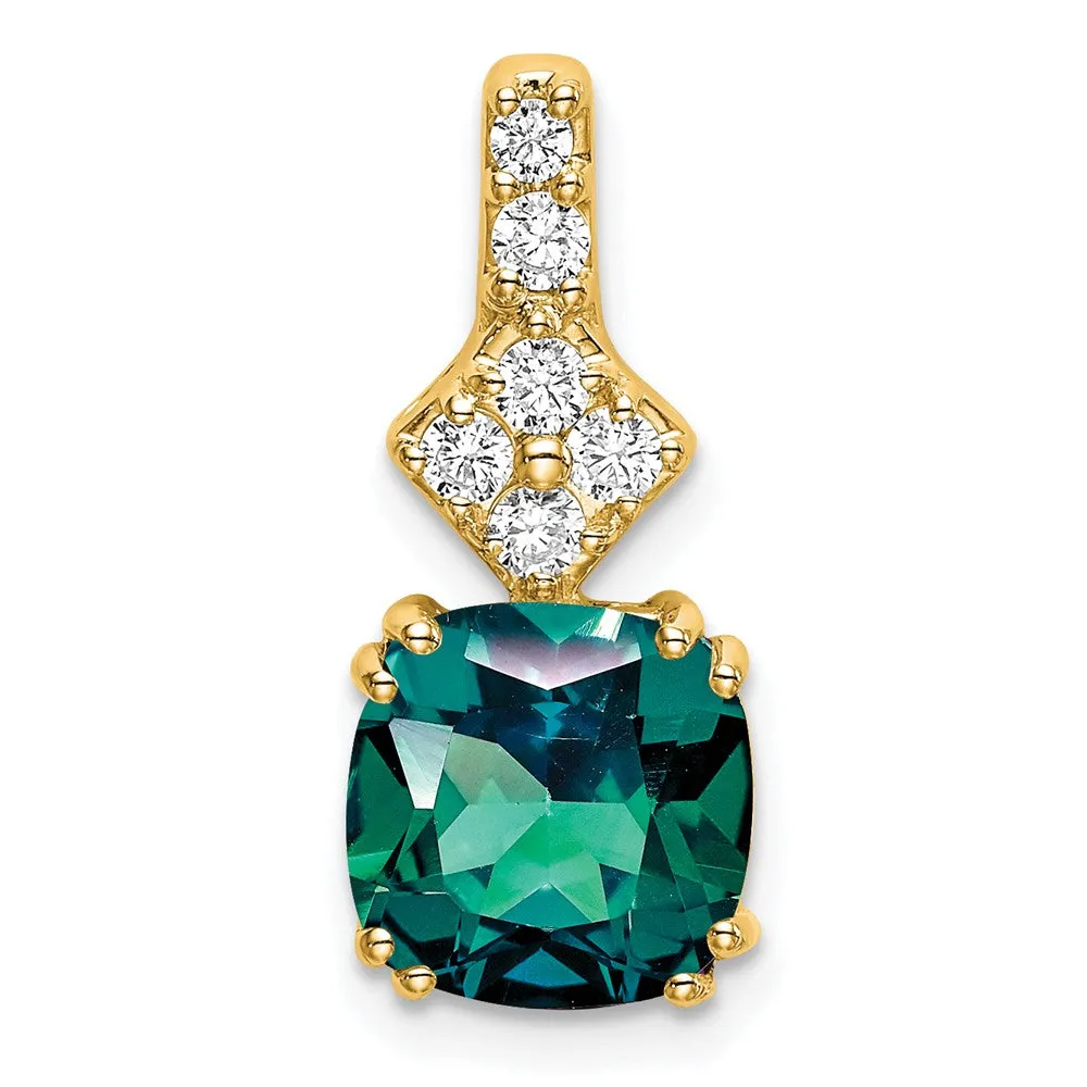 14k Lab Grown Diamond & Created Alexandrite Pendant