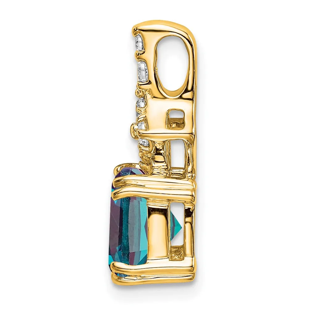 14k Lab Grown Diamond & Created Alexandrite Pendant