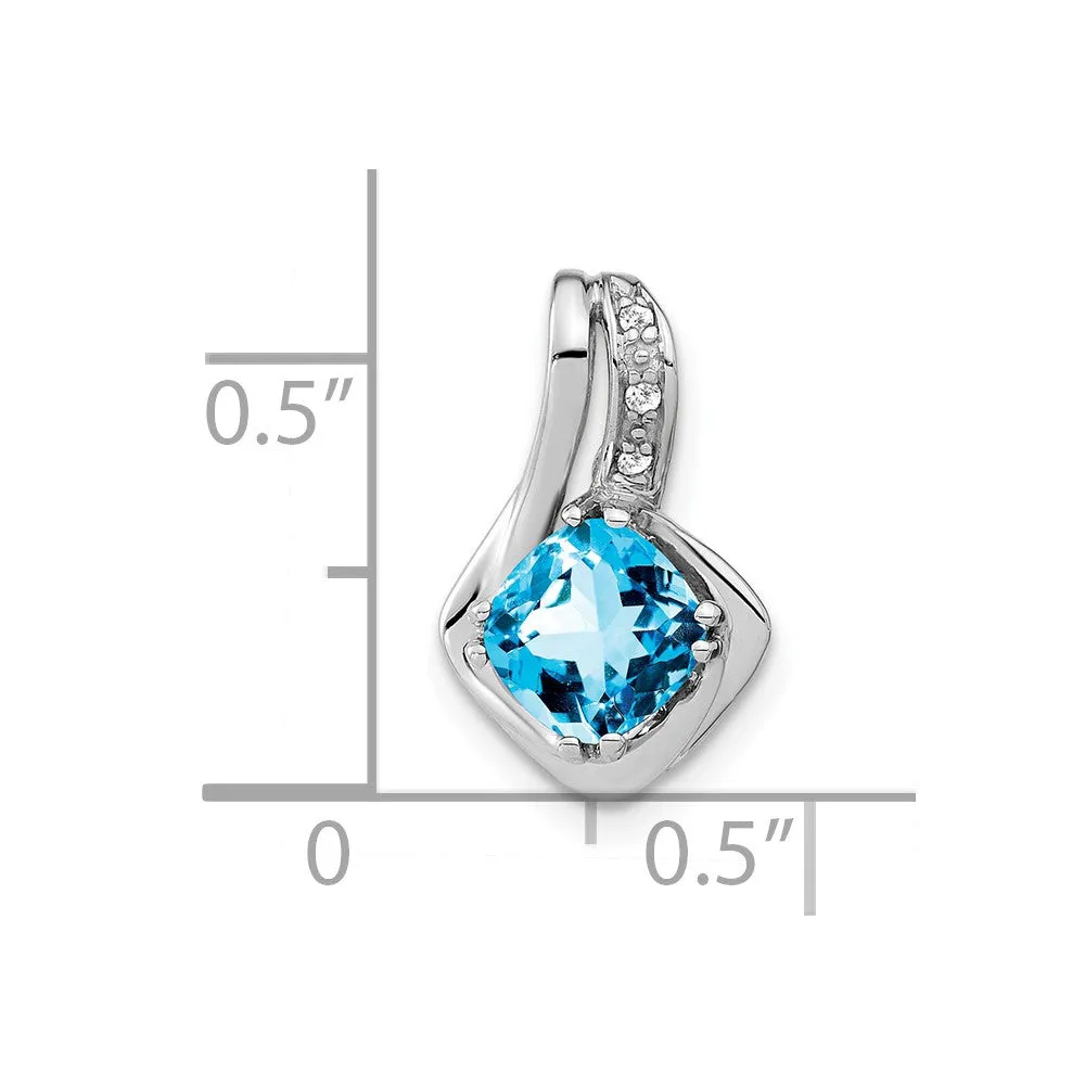 14k White Gold Blue Topaz and Diamond Chain Slide Pendant