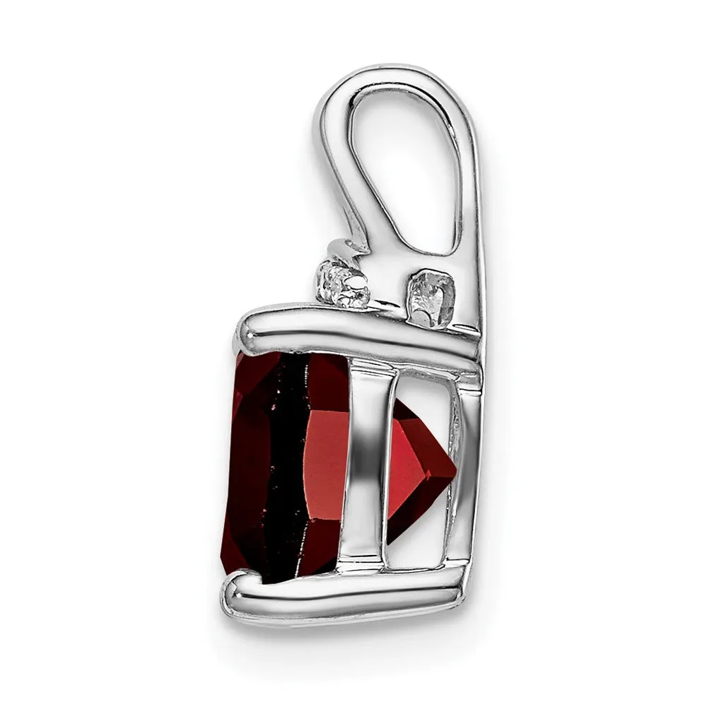 14k White Gold Cushion Garnet and Diamond Pendant