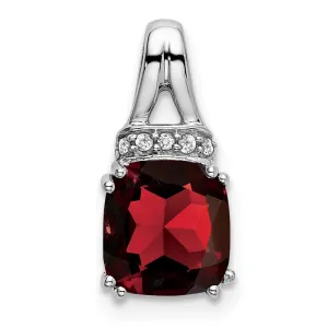 14k White Gold Cushion Garnet and Diamond Pendant