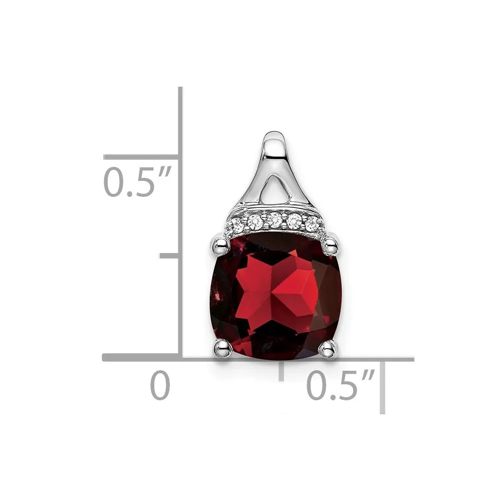 14k White Gold Cushion Garnet and Diamond Pendant