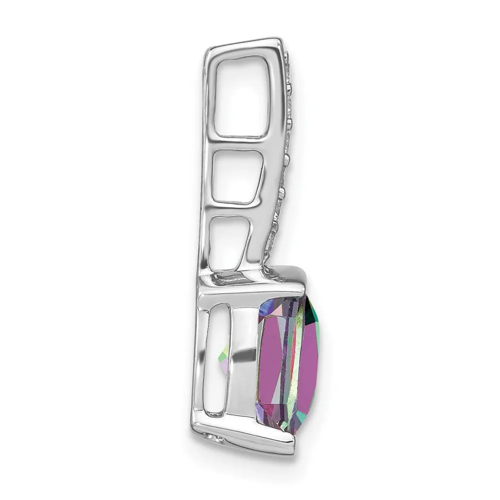 14k White Gold Cushion Mystic Fire Topaz and Diamond Pendant