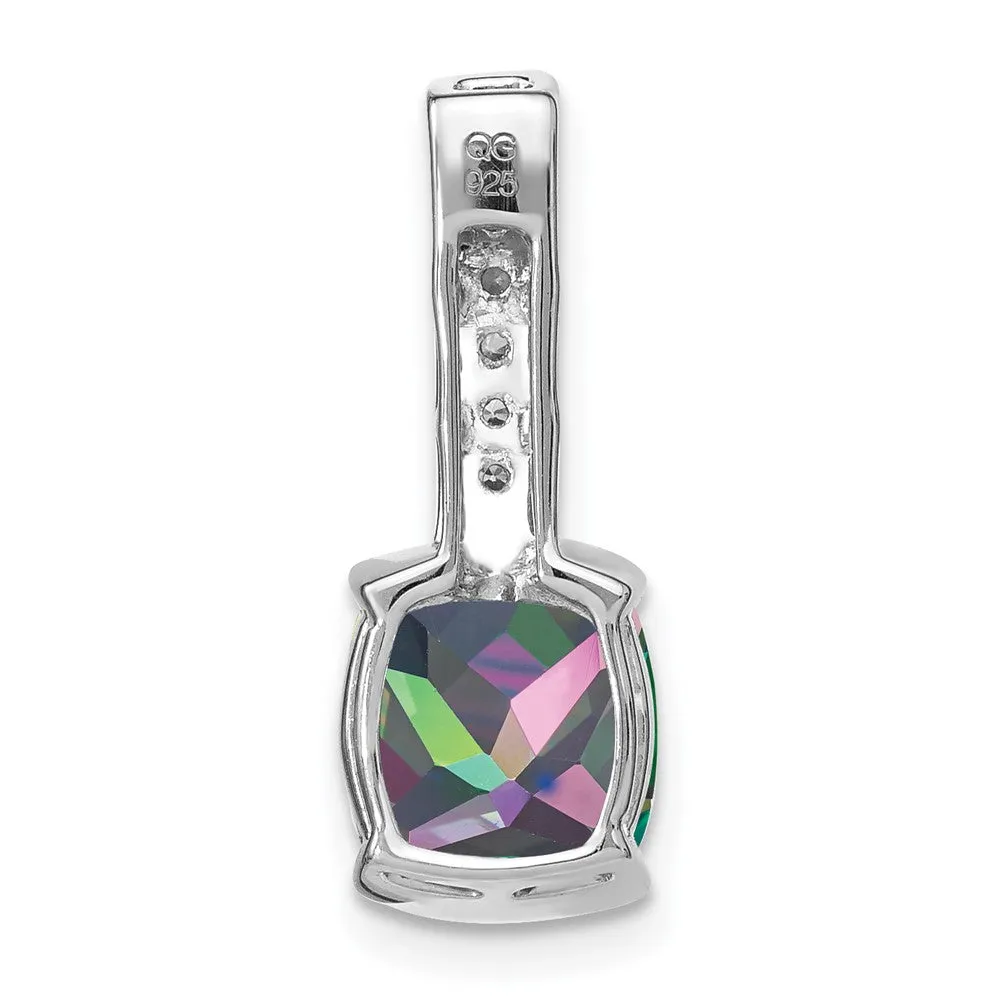 14k White Gold Cushion Mystic Fire Topaz and Diamond Pendant
