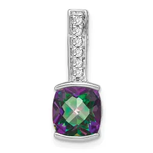 14k White Gold Cushion Mystic Fire Topaz and Diamond Pendant