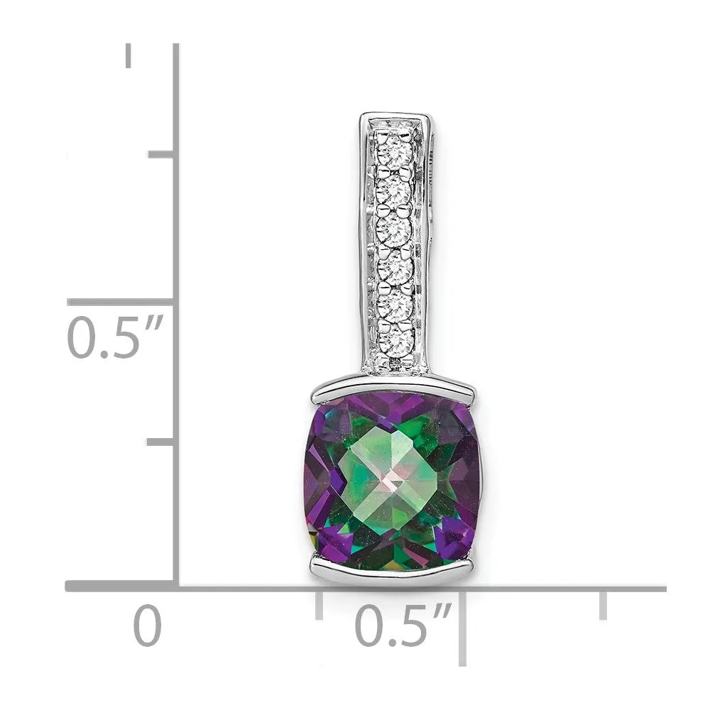 14k White Gold Cushion Mystic Fire Topaz and Diamond Pendant