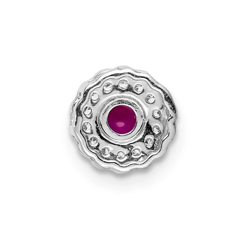 14k White Gold Diamond and Cabochon .38 Ruby Chain Slide