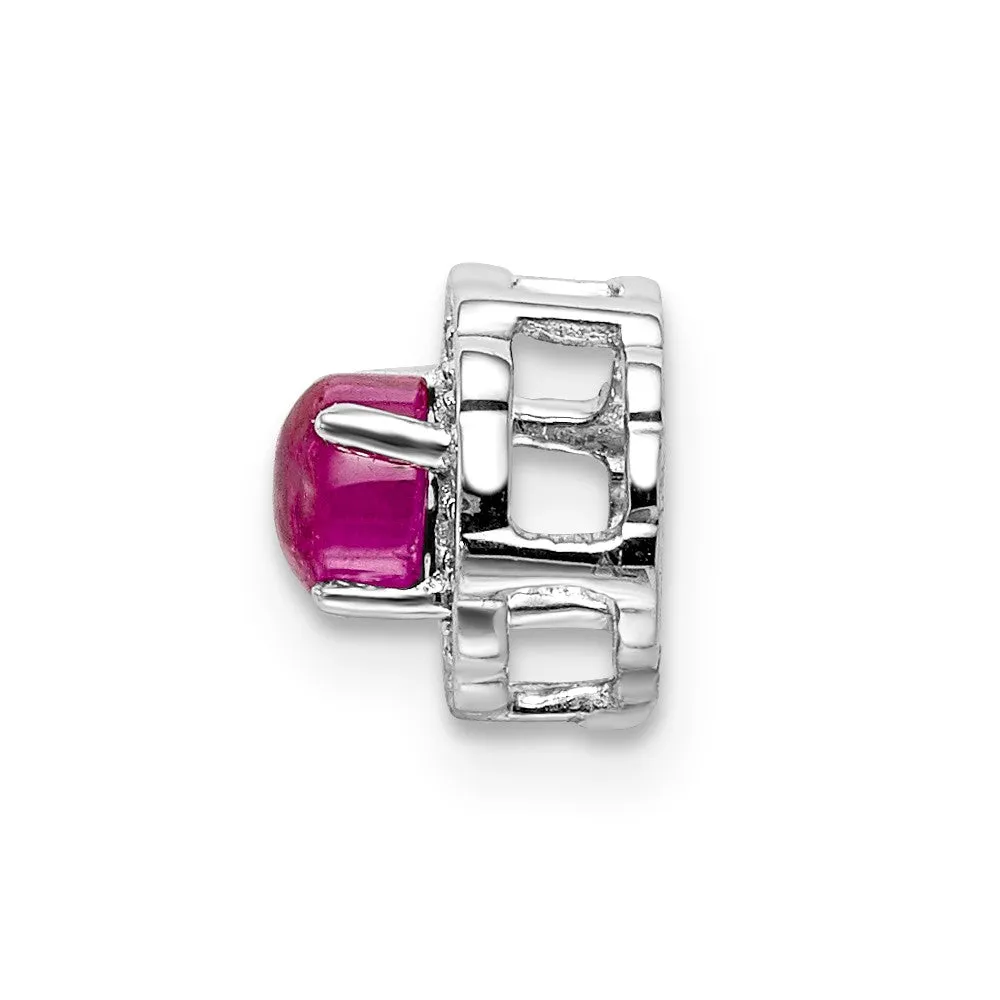 14k White Gold Diamond and Cabochon .38 Ruby Chain Slide