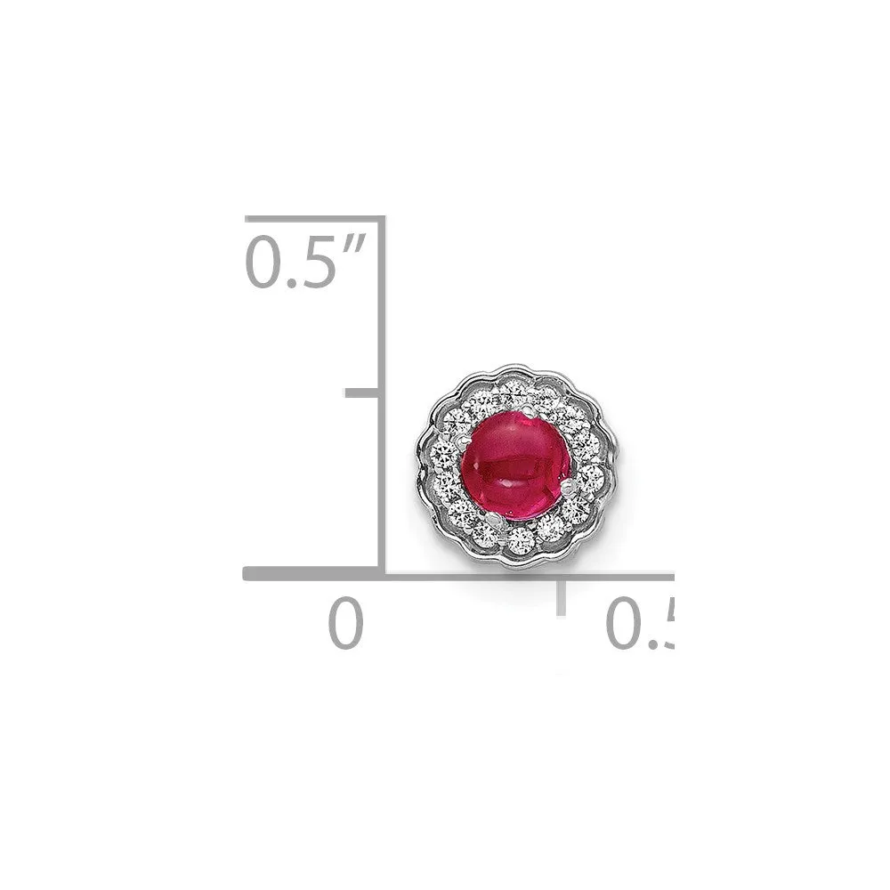14k White Gold Diamond and Cabochon .38 Ruby Chain Slide