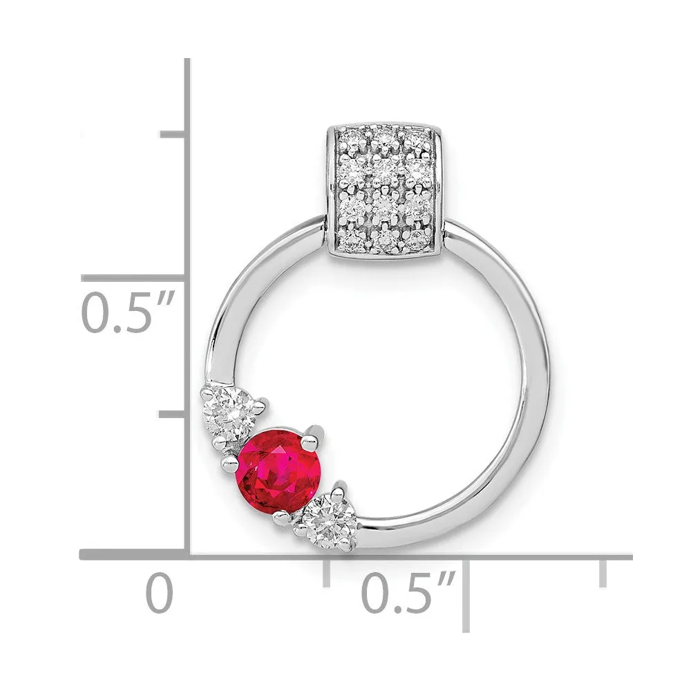 14k White Gold Diamond and Ruby Circle Chain Slide