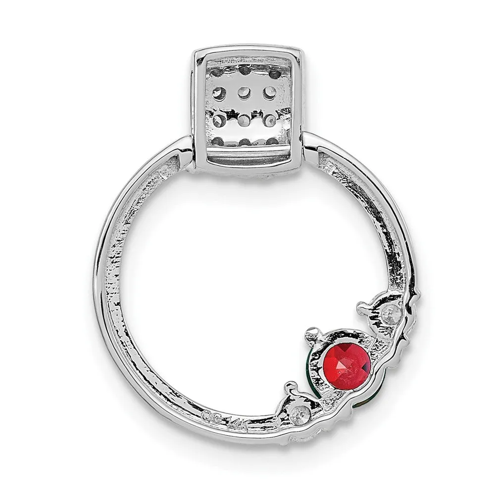 14k White Gold Diamond and Ruby Circle Chain Slide