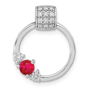 14k White Gold Diamond and Ruby Circle Chain Slide