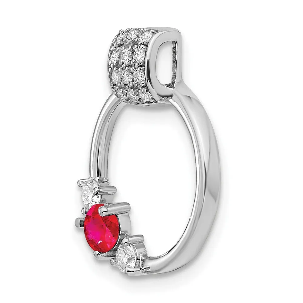 14k White Gold Diamond and Ruby Circle Chain Slide