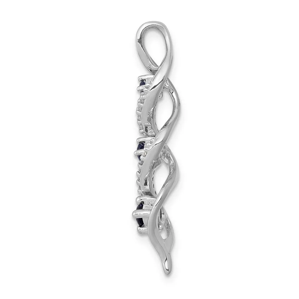 14k White Gold Diamond/.26 Sapphire 3-stone Twisted Chain Slide
