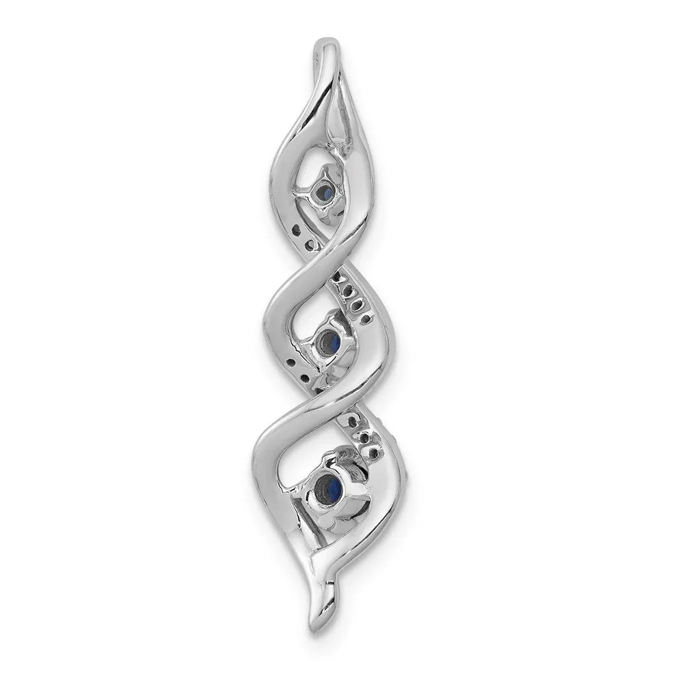 14k White Gold Diamond/.26 Sapphire 3-stone Twisted Chain Slide