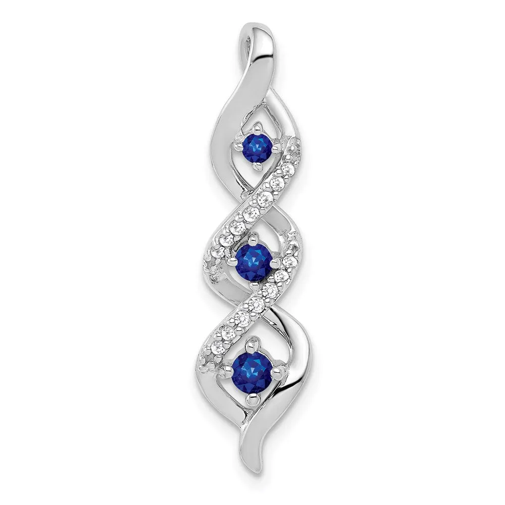 14k White Gold Diamond/.26 Sapphire 3-stone Twisted Chain Slide
