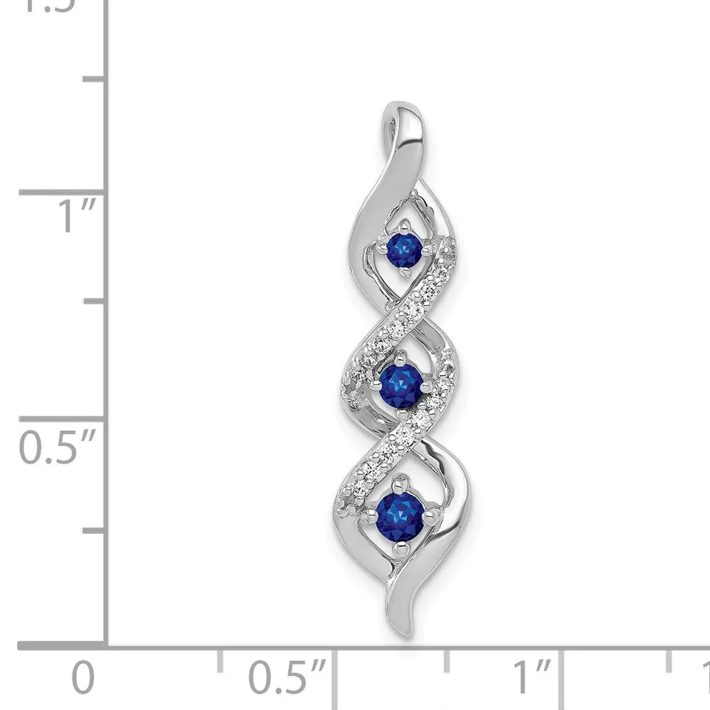 14k White Gold Diamond/.26 Sapphire 3-stone Twisted Chain Slide