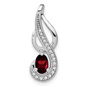 14k White Gold Garnet and Diamond Swirl Pendant