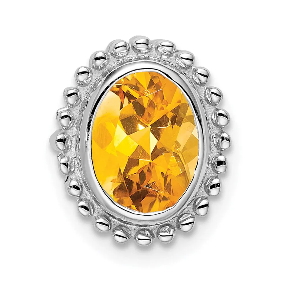 14k White Gold Oval Citrine Chain Slide