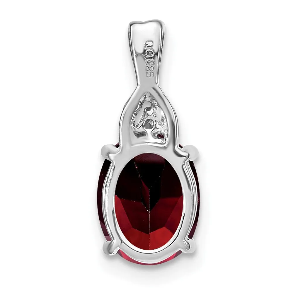 14k White Gold Oval Garnet and Diamond Pendant