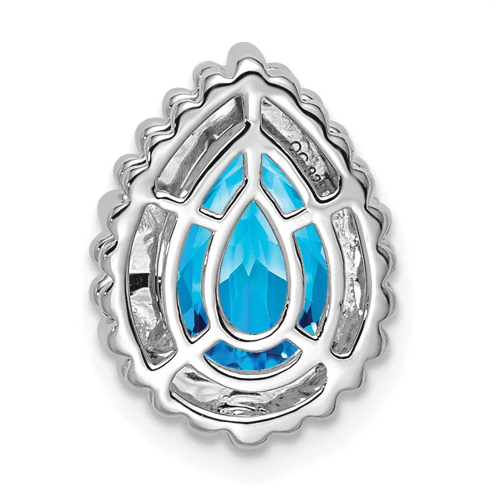 14k White Gold Pear Blue Topaz Chain Slide
