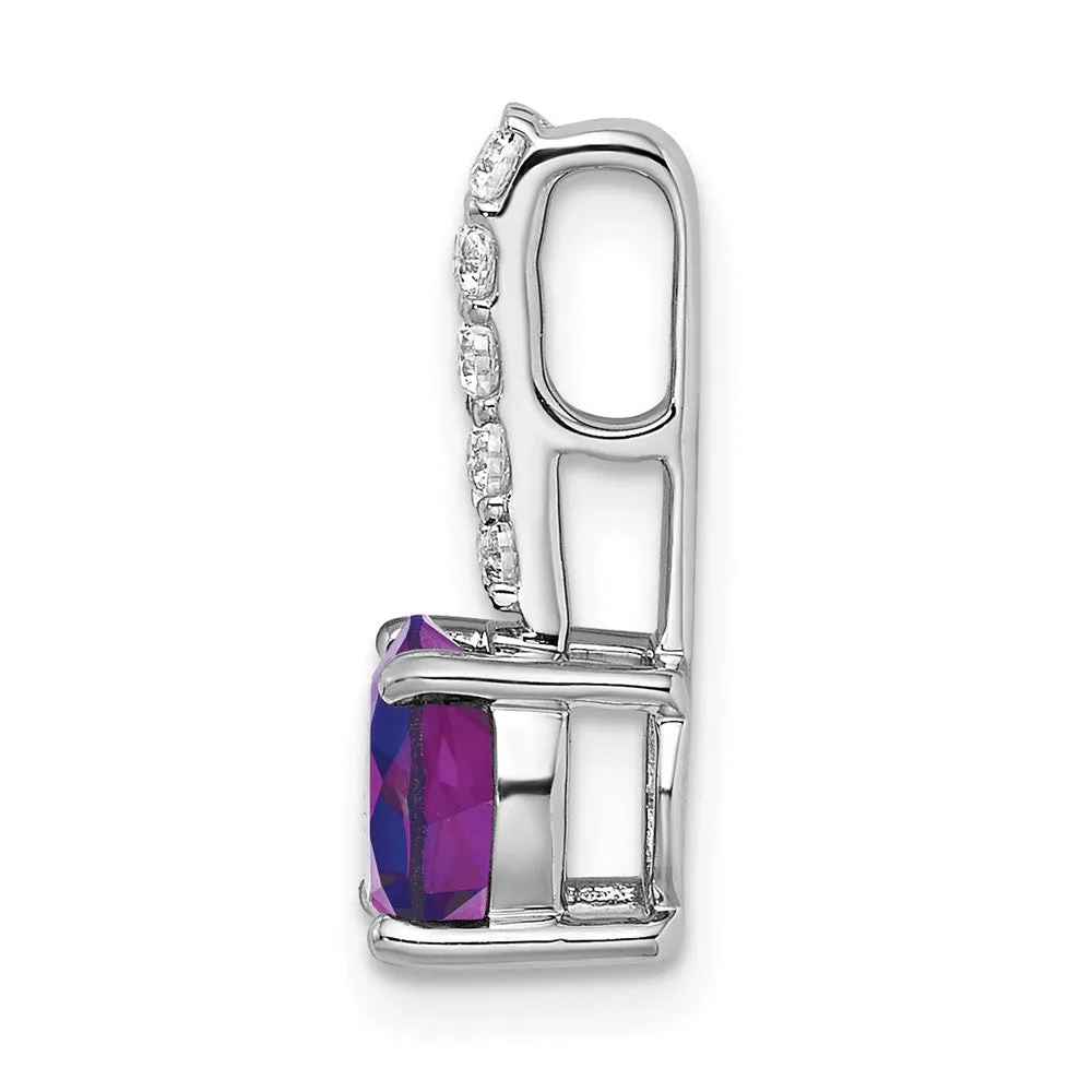 14k White Gold Round Amethyst and Diamond Pendant