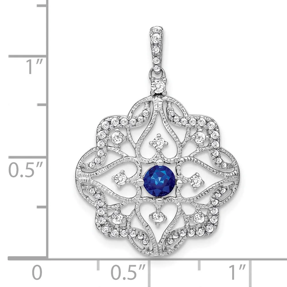 14k White Gold Sapphire and Diamond Pendant