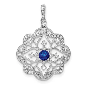 14k White Gold Sapphire and Diamond Pendant