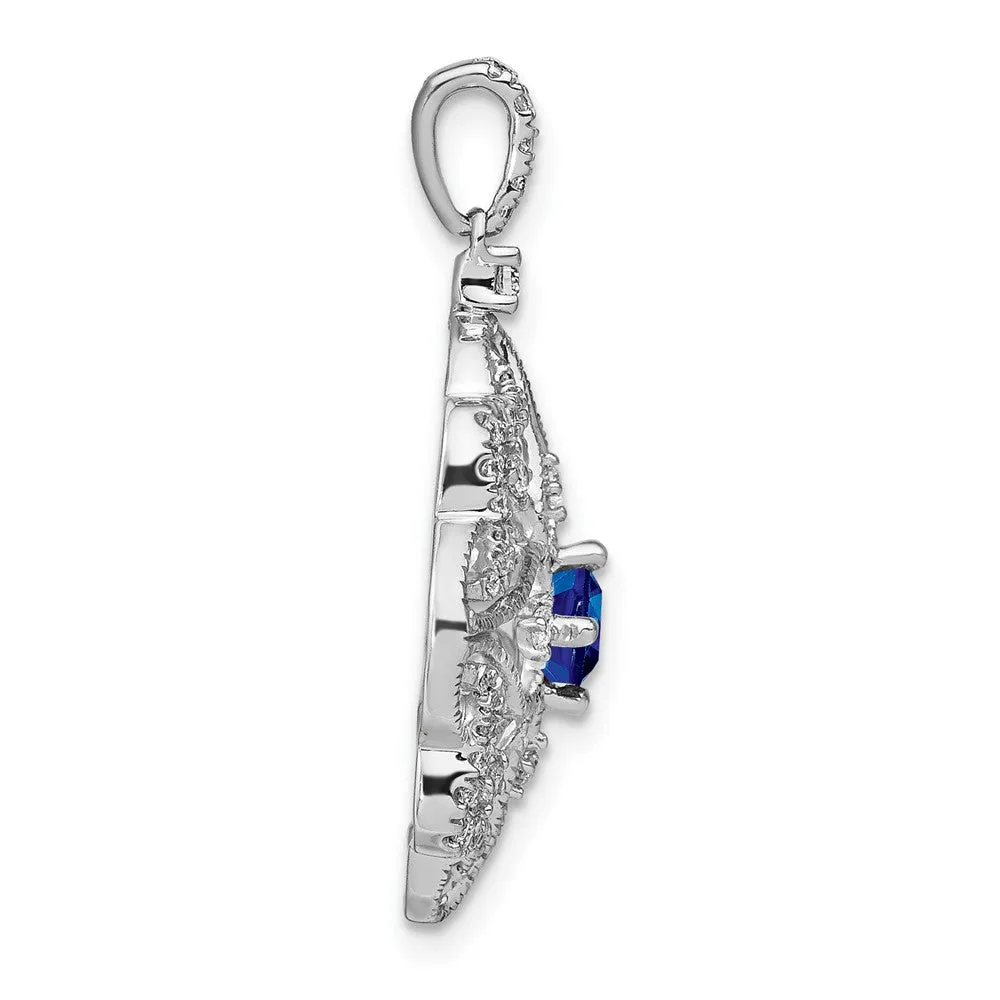 14k White Gold Sapphire and Diamond Pendant