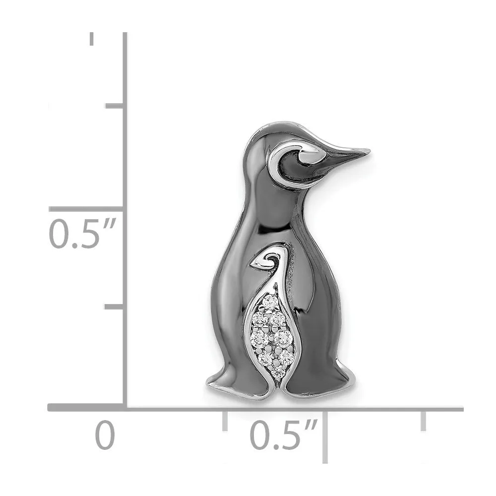 14k White Gold w/ Black Rhodium Diamond Penguins Chain Slide