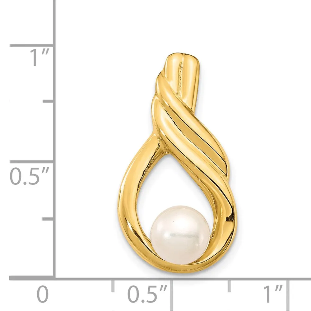 14k Yellow Gold 6-7mm White Button Freshwater Cultured Pearl Pendant Chain Slide