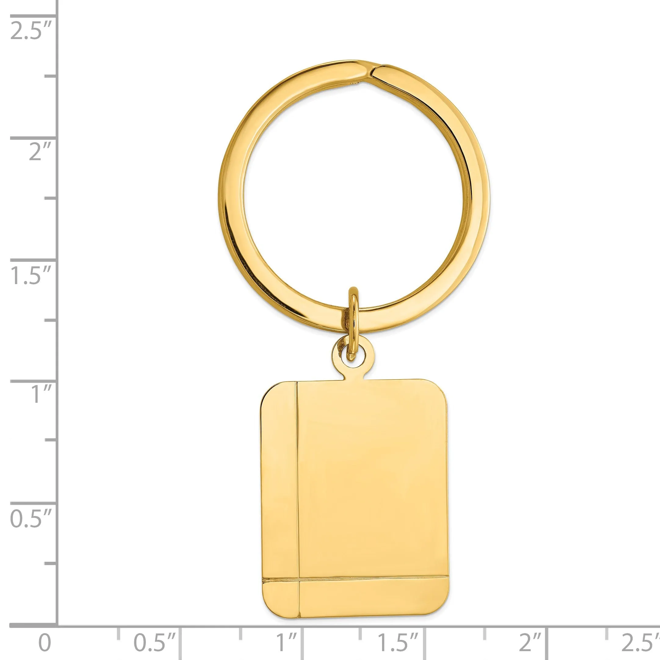 14k Yellow Gold Solid Rectangle Design Key Ring.
