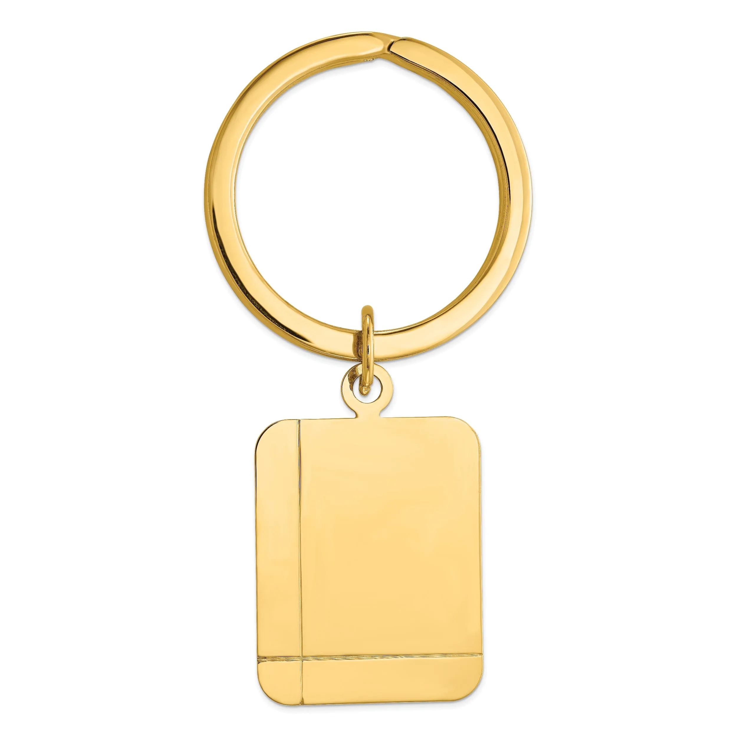 14k Yellow Gold Solid Rectangle Design Key Ring.