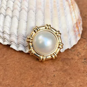 14KT Yellow Gold Detailed Round White Mabe Pearl Pendant Slide