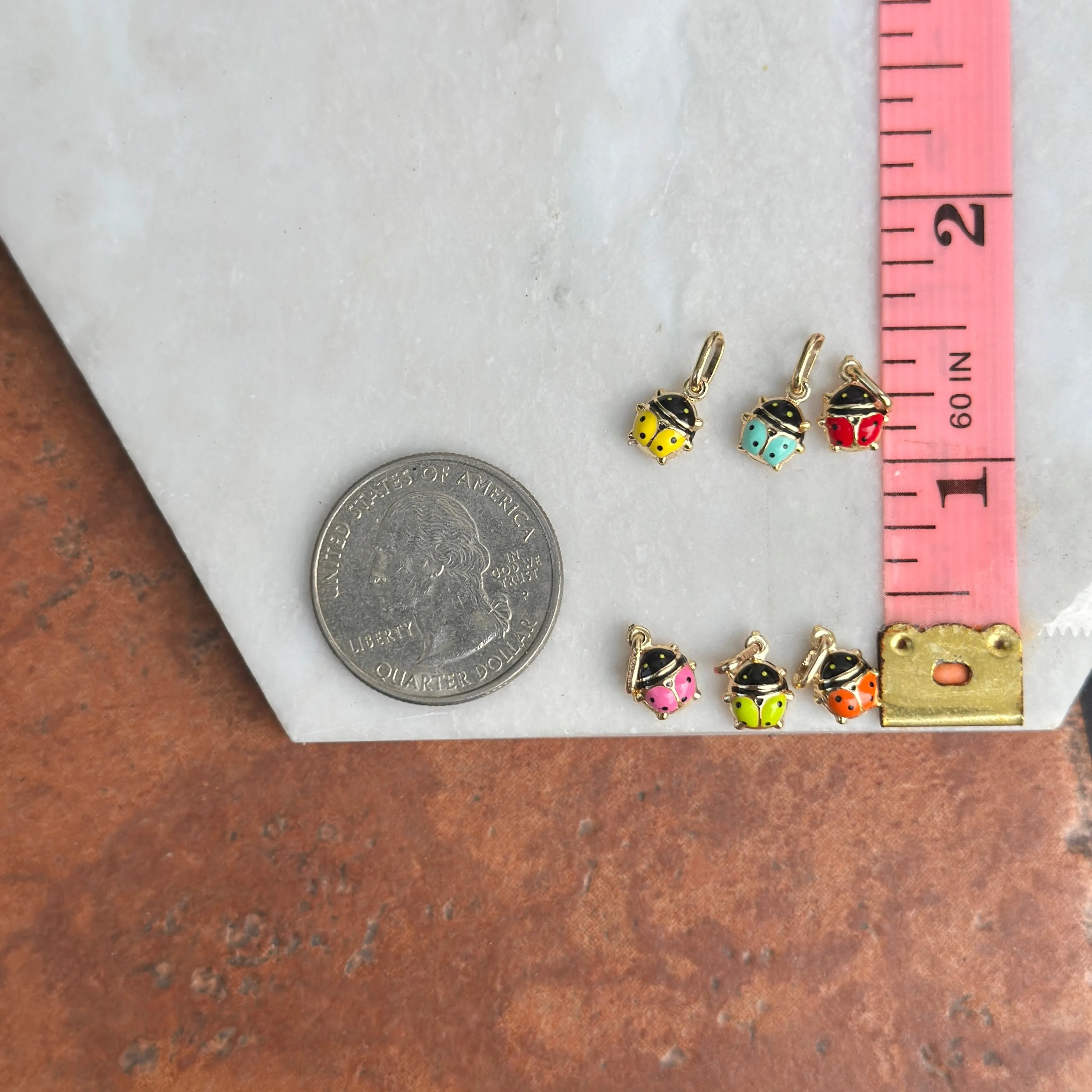 14KT Yellow Gold Mini Blue Ladybug Pendant Charm 7mm
