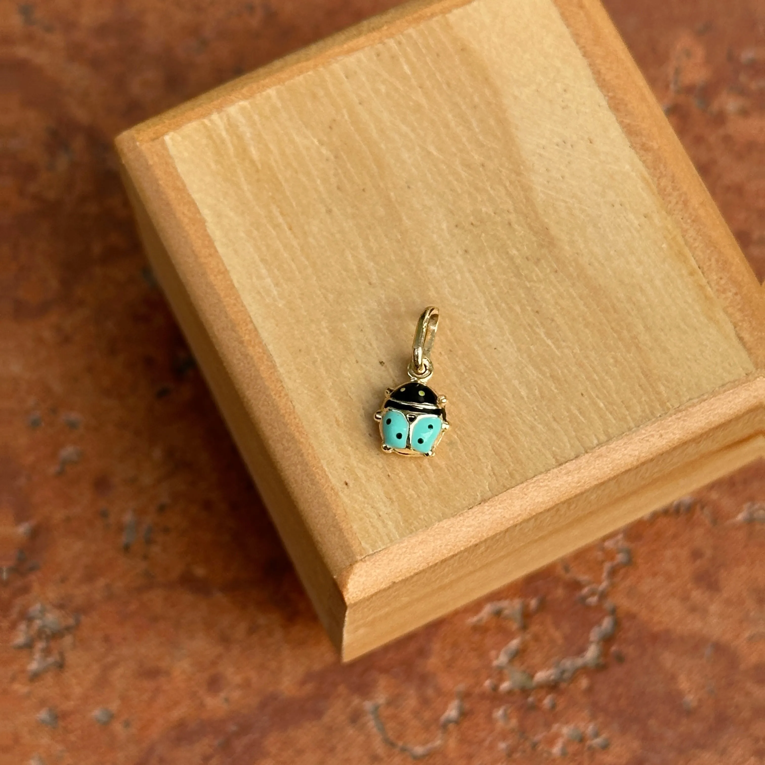 14KT Yellow Gold Mini Blue Ladybug Pendant Charm 7mm