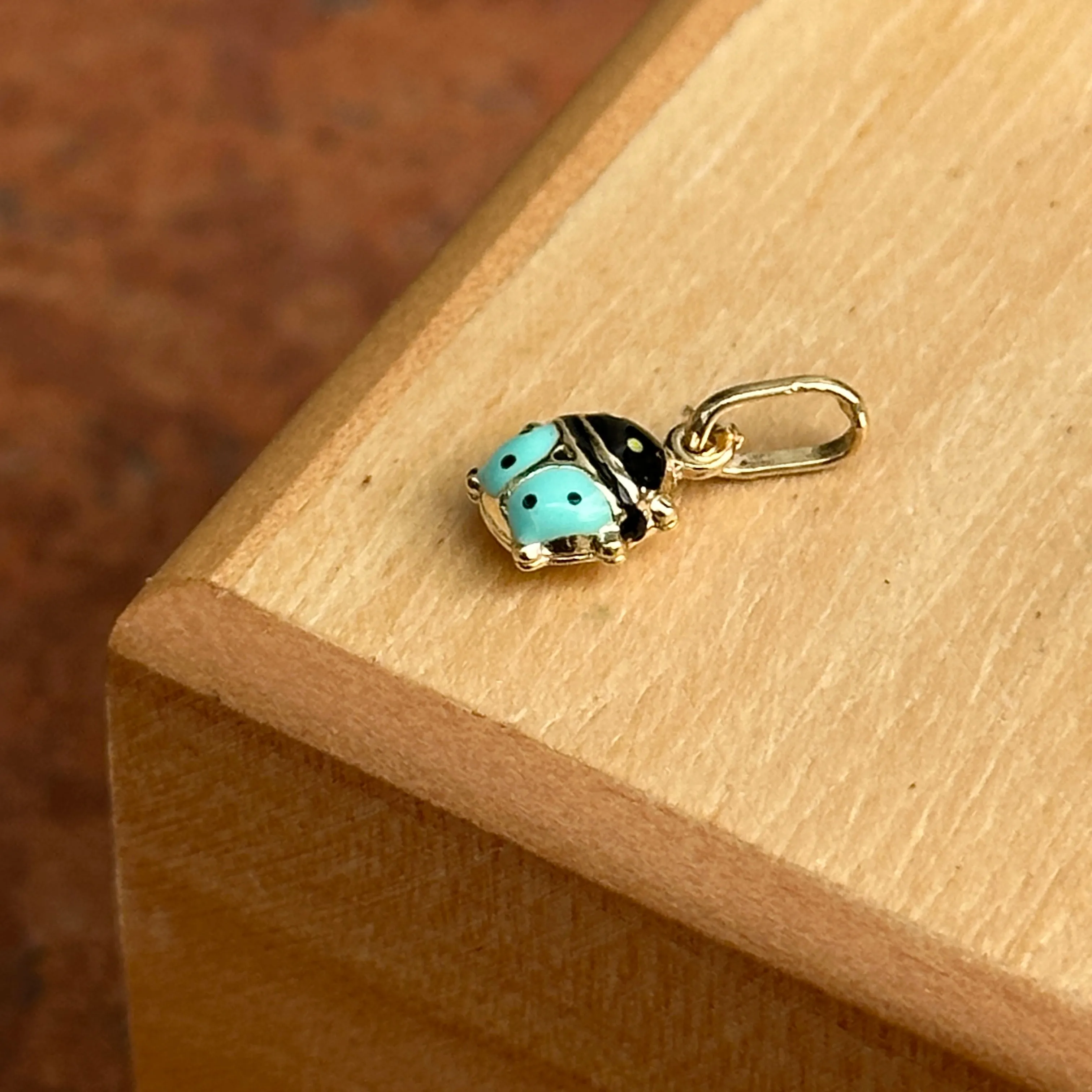 14KT Yellow Gold Mini Blue Ladybug Pendant Charm 7mm