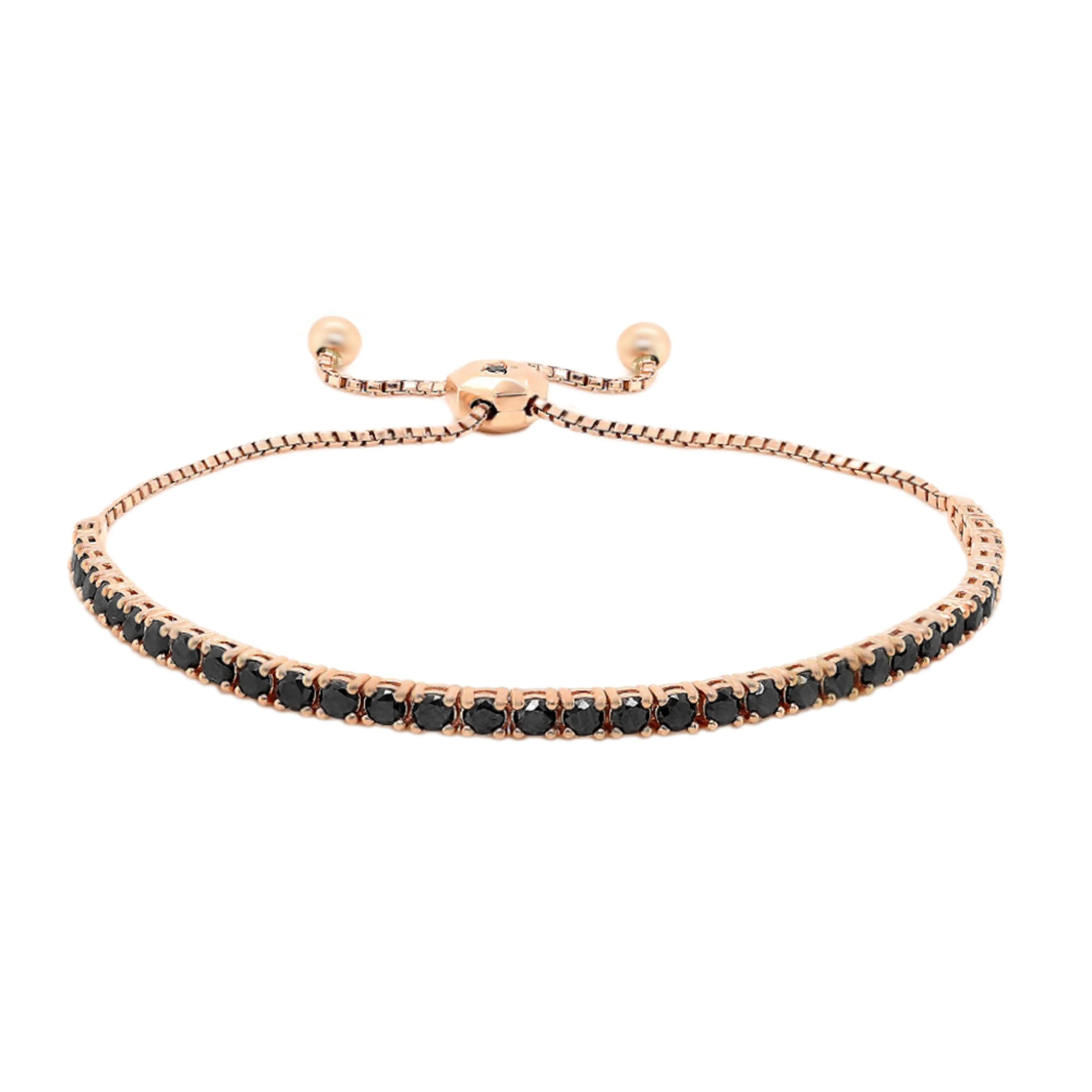 2.90ct Round Black Spinel in 14K Rose Gold Slides Bracelet