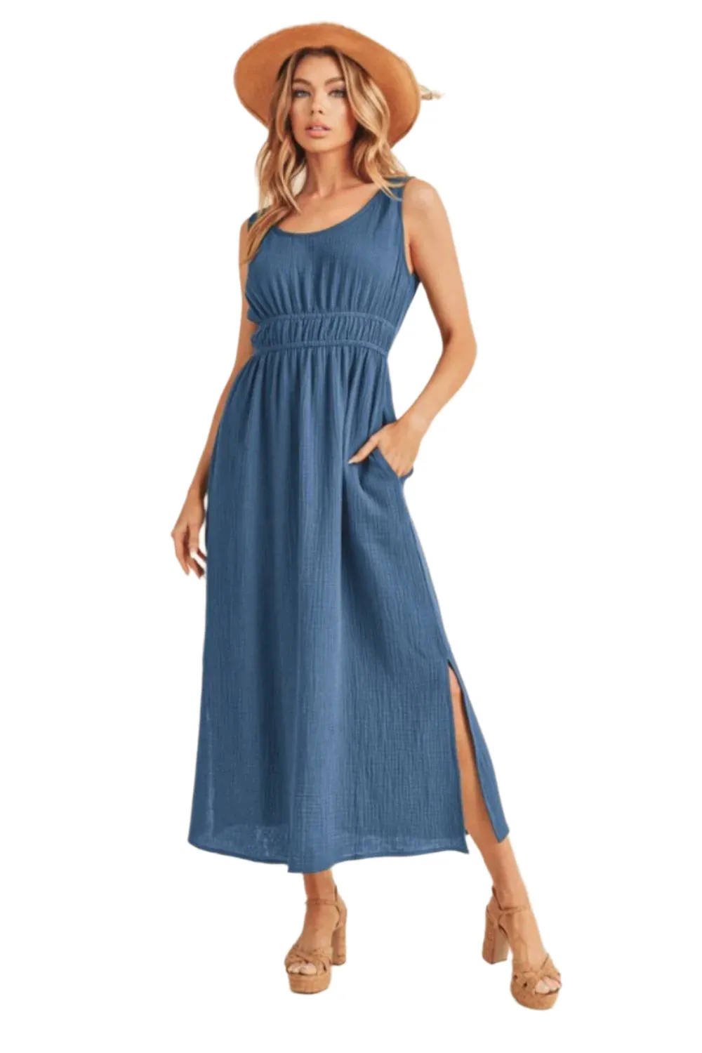 Aemi   Co Side Slit Round Neck Sleeveless Tank Dress
