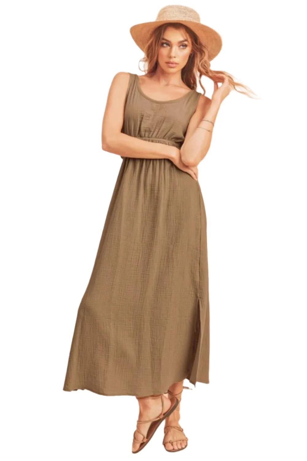 Aemi   Co Side Slit Round Neck Sleeveless Tank Dress