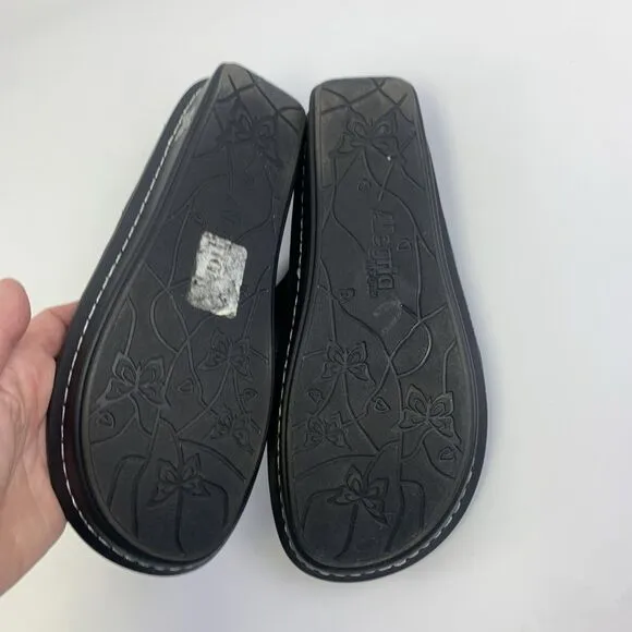 Alegria Strappy Slide Sandal Black Nubuck Embossed Slip On Womens 40 9.5 - 10