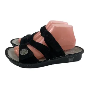 Alegria Strappy Slide Sandal Black Nubuck Embossed Slip On Womens 40 9.5 - 10