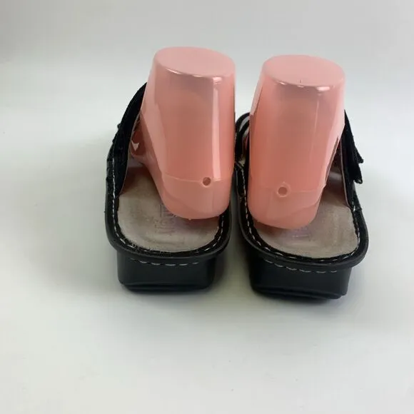 Alegria Strappy Slide Sandal Black Nubuck Embossed Slip On Womens 40 9.5 - 10