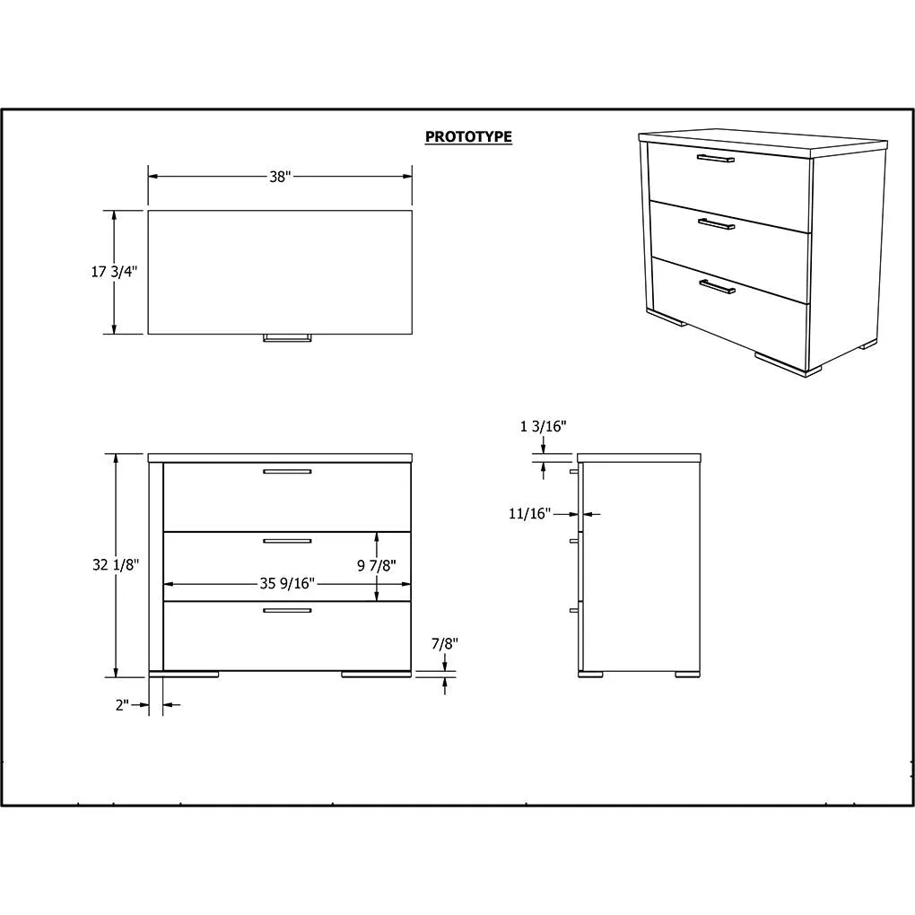 Alpine 3-drawer desk, Light Grey and White