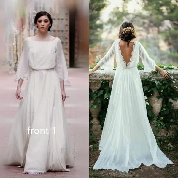 Anneprom Chiffon Elegant Sexy Long Sleeves and Flirty P-a-boo Back Wedding Dresses APW0295