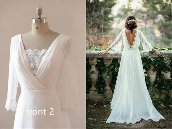 Anneprom Chiffon Elegant Sexy Long Sleeves and Flirty P-a-boo Back Wedding Dresses APW0295