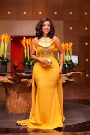 Anneprom Elegant Yellow Beaded Mermaid Evening Dresses, African Attire Dresses APP0390