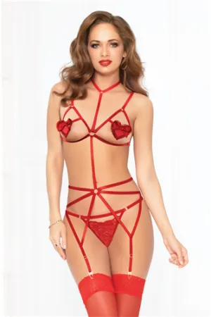 Applique Playsuit & Panty Set - Red - One Size